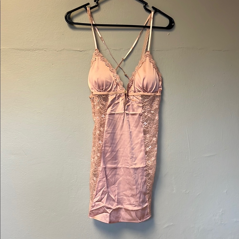 Elegant Pink Lace Slip Night Gown